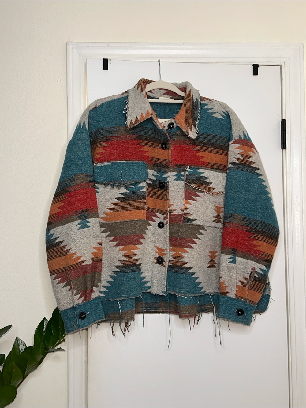 LA MIEL Aztec-Pattern Jacket in Teal, Rust & Cream
